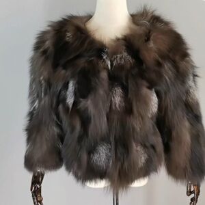 Elegant Gray & Brown Colored 
Real Fox Fur Jacket
